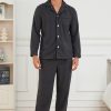 Mens Button Down Pajamas Set Soft Classic Lapel Sleepwear Long Sleeve Flannel Top & Pants Set