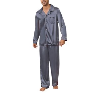 Mens Silk Pajamas Set, Long Sleeve Satin Pajamas for Men Sleepwear Button Down Pjs Set Two-piece