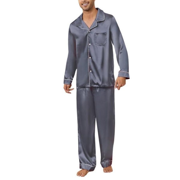 Mens Silk Pajamas Set, Long Sleeve Satin Pajamas for Men Sleepwear Button Down Pjs Set Two-piece