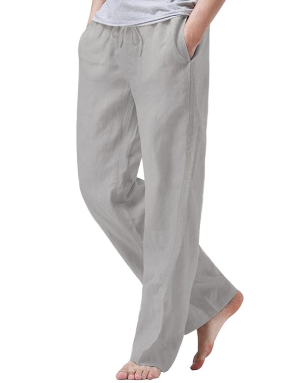Mens Cotton Linen Drawstring Pants Elastic Waist Casual Jogger Yoga Pants