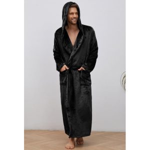 Mens Hooded Robe, Full Length Plush Robe for Men Big and Tall Fleece Bathrobe