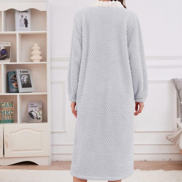 Womens Plush Robe, Soft Fluffy Bathrobe for Women Winter Button Warm Loungewear