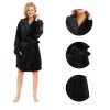 Women Hooded Fleece Robe, Short Plush Robes for Womens With Hood Soft Warm Spa Bathrobe