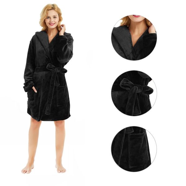 Women Hooded Fleece Robe, Short Plush Robes for Womens With Hood Soft Warm Spa Bathrobe