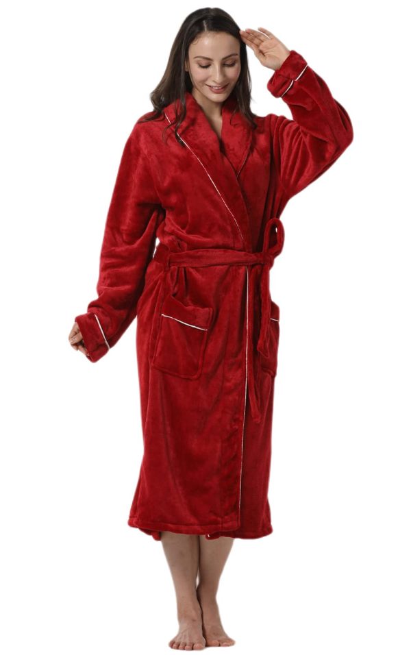 Robes for Women Plush Fleece Bath Robe Shawl Collar Long Robe Nightgown