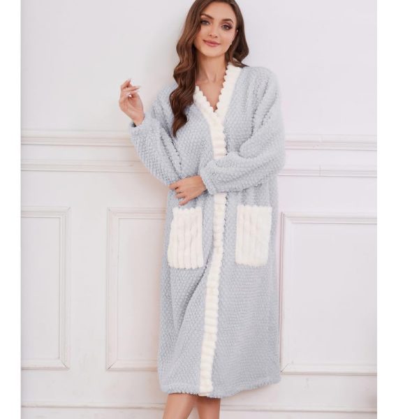 Womens Plush Robe, Soft Fluffy Bathrobe for Women Winter Button Warm Loungewear