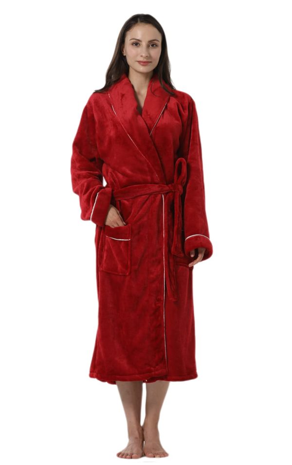 Robes for Women Plush Fleece Bath Robe Shawl Collar Long Robe Nightgown