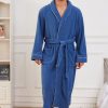 Mens Shawl Collar Fleece Bathrobe, Soft Warm Long Sleeve Robe with Pockets Spa Robes for Men Cozy Sleepwear