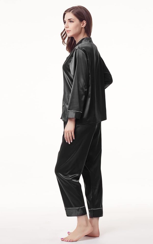 Womens Pajama Set Silk Satin Pajamas Long 2pc Pjs Button Down Sleepwear Pj Set Loungewear