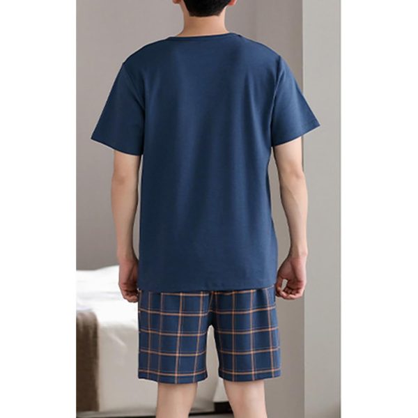 Men's Cotton Short Sleeve Pajamas Sleepwear Adult Casual Shorts & Shirt PJ Set Summer Tee