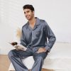 Mens Silk Pajamas Set, Long Sleeve Satin Pajamas for Men Sleepwear Button Down Pjs Set Two-piece