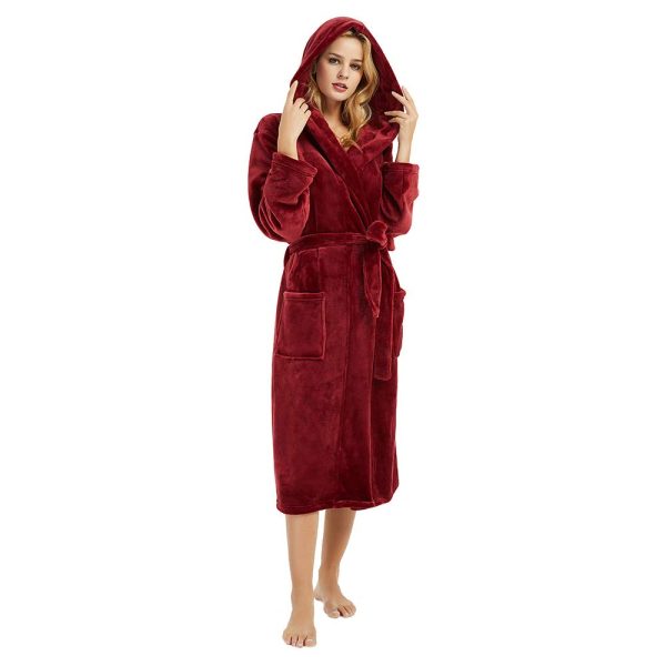 Womens Hooded Fleece Robe, Soft Bathrobe for Womens, Cute Long House Coat