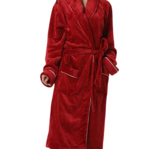 Robes for Women Plush Fleece Bath Robe Shawl Collar Long Robe Nightgown