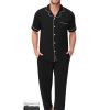 Men Pajamas Set Two Pieces Short Sleeve Sleepwear Button Down Loungewear Set Soft Modal Pj Set with Pockets