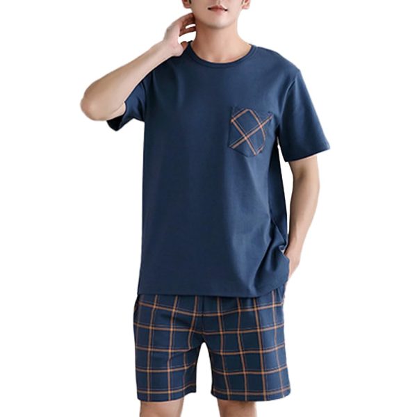 Men's Cotton Short Sleeve Pajamas Sleepwear Adult Casual Shorts & Shirt PJ Set Summer Tee
