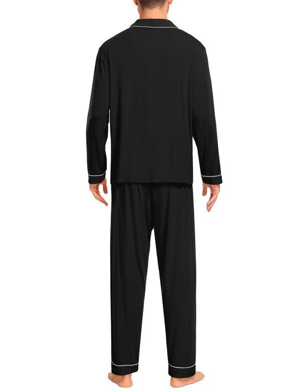 Men Pajamas Set Comfy Modal Pjs Button Down Sleepwear 2 Piece Long Sleeve Lounge Set Soft Nightwear with Pockets
