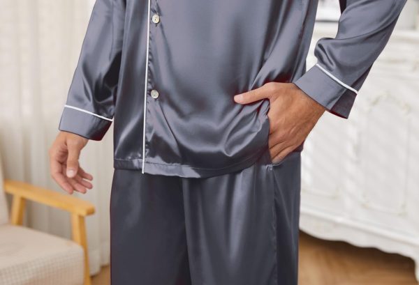 Mens Silk Pajamas Set, Long Sleeve Satin Pajamas for Men Sleepwear Button Down Pjs Set Two-piece