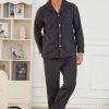 Mens Button Down Pajamas Set Soft Classic Lapel Sleepwear Long Sleeve Flannel Top & Pants Set