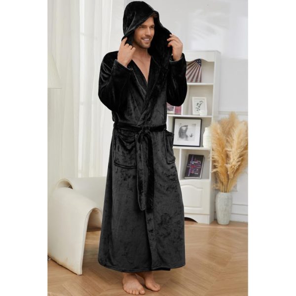Mens Hooded Robe, Full Length Plush Robe for Men Big and Tall Fleece Bathrobe