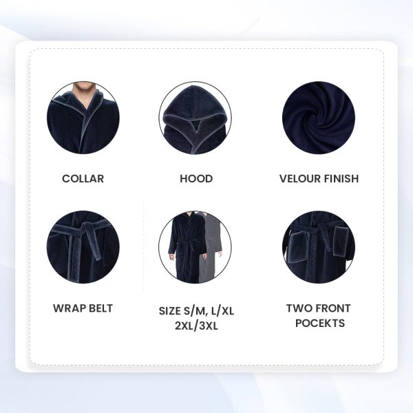 Cotton Robe- Mens Bathrobe- Terry Cloth Towel Robe for Men/Teens/Kids- Hooded Robes with Velour Finish - 100% Cotton