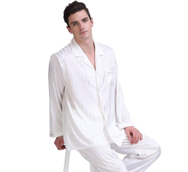 Mens Pajamas Set Satin Sleepwear Long Sleeve Loungewear Button-Down Pajamas for Men S-4XL