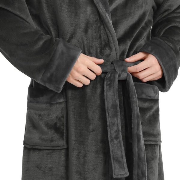 Luxury Mens Robe with Hood, Ultra Cozy Fleece Bathrobe for Men, Plush Hooded Robe with Belt & 2 Pockets