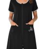 Zip Up Robes for Women Short Sleeves Zipper House Coat Short Bathrobes Lightweight Nightgown with Pockets S-3XL