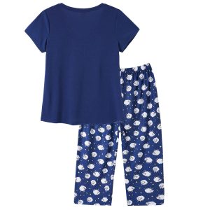 Women Soft Comfy Pajamas Cute Cat Short Sleeve Capri Pants PJS Set