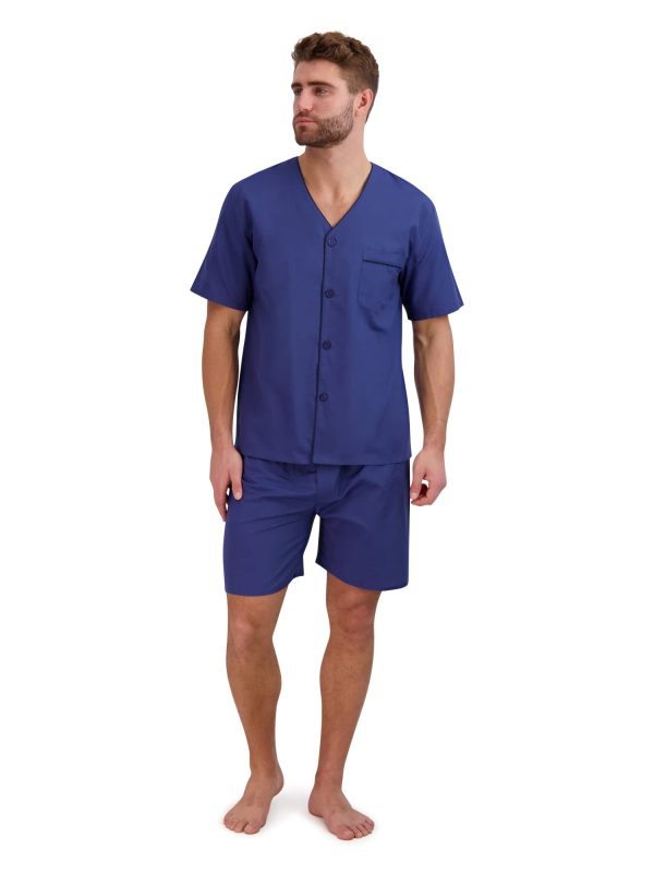 Men's Short Sleeve Pajama Set, Navy Heather, Medium