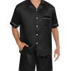 Men Silk Satin Pajamas Short Sleeve Pjs Set Button Down Sleepwear Soft Lounge Set Nightwear with Pockets