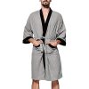 Men's Waffle Kimono Robe Cotton Lightweight Nightgowns Spa Terry Cloth Bathrobe Sleepwear with Pockets
