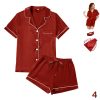 4Pcs Womens Satin Silky Pajama Sets Short Sleeve Shirt XS-4XL Floral Pajamas Set Soft PJ Loungewear Sleepwear