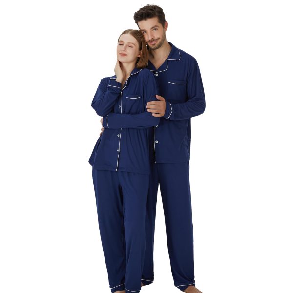 PGJJZ Matching Pajamas for Couples, Button Up Pjs Set for Men and Women Soft Warm Loungewear