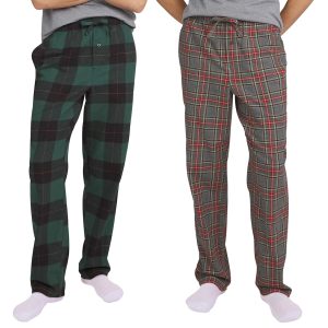 Men's 2 Pack Flannel Lounge Pajama Pants (Green, Medium)