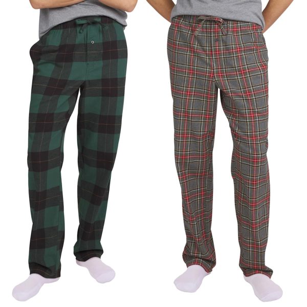 Men's 2 Pack Flannel Lounge Pajama Pants (Green, Medium)