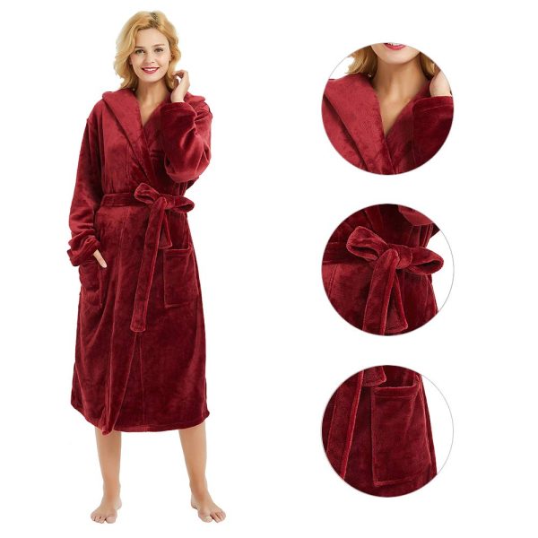 Womens Hooded Fleece Robe, Soft Bathrobe for Womens, Cute Long House Coat