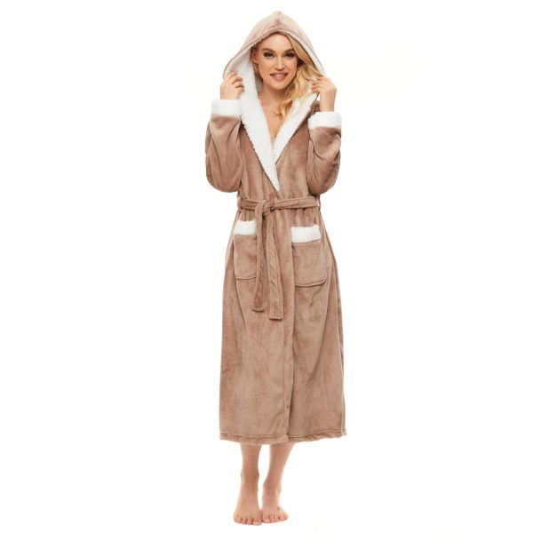 Plush Robes for Women, Womens Robe Long Fleece Fuzzy Bathrobe Hooded Warm Soft Fluffy Bathrobes