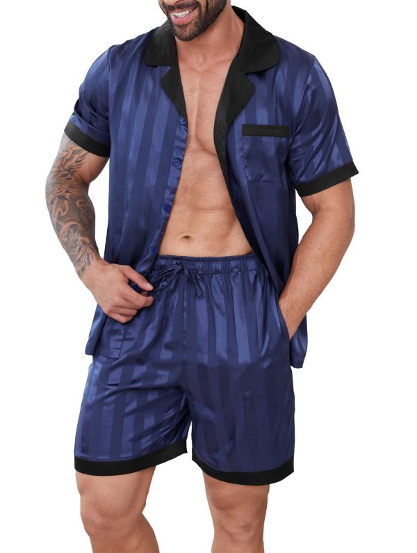 Mens Pajamas Set Satin Silk Pajama For Men Sleepwear Shorts Sexy Nightwear Button Down 2 Piece