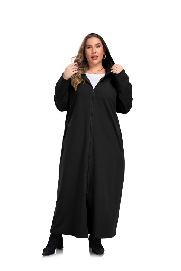 Women Hooded Zipper Robe Plus Size Zip Up Sweatshirt Robe Long Zipper Front Housecoat with Pockets S-4X