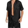 Men Silk Satin Pajamas Short Sleeve Pjs Set Button Down Sleepwear Soft Lounge Set Nightwear with Pockets