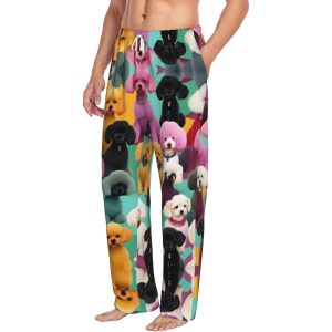 Poodles Dogs Print Lounge Waistband Drawstring Mens Pajama Pants Fashion Custom Sleepwear