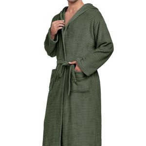 Mens Fleece Hooded Bathrobe Soft Plush Long House Coat with Pockets Flannel Nightgown Fluffy Warm Robe Sleepwear