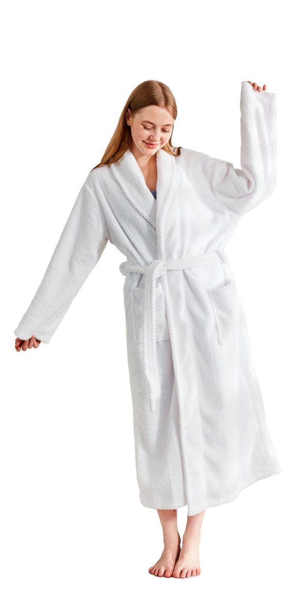 Women's Plush Fleece Bathrobe, Warm and Fluffy Sherpa, Soft Dot Jacquard Robe