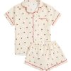 Women's 2 Piece Pajama Set Matching Pjs Sets Cute Printed Sleepwear Button Up Shirt with Lounge Shorts Set