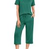 Capri Pajamas Short Sleeve Mumu Pjs Sets 2 Pieces Pleated Top and Capri Pants Sleepwear Loungewear for Women