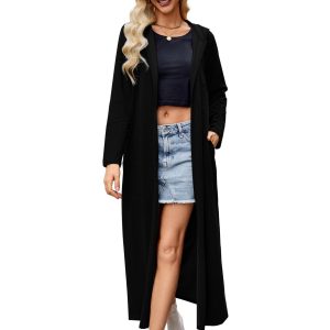 Women Hooded Zipper Robe Plus Size Zip Up Sweatshirt Robe Long Zipper Front Housecoat with Pockets S-4X