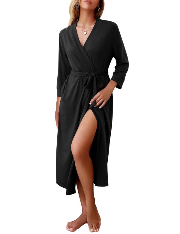 Women Robe Long Knit Bathrobe Lightweight Soft Summer kimono Robes Casual Loungewear with Attached belt