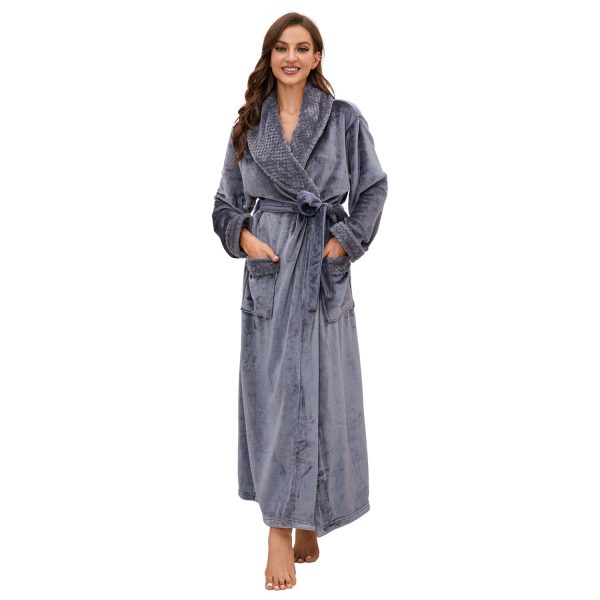 Womens Long Fleece Robe Soft Plush Robes for Women Warm Bathrobes Comfy House Coat Full-length