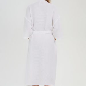 Square Waffle Spa Kimono Robe - Soft Light Hotel Bathrobe Cypress (One Size/Large, White)