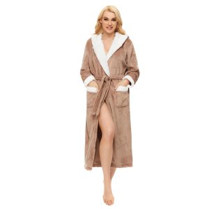 Plush Robes for Women, Womens Robe Long Fleece Fuzzy Bathrobe Hooded Warm Soft Fluffy Bathrobes